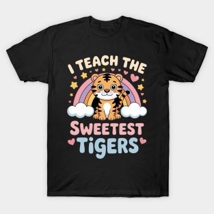 I Teach The Sweetest Tigers Cute Pre-K Teacher Squad Rainbow T-Shirt